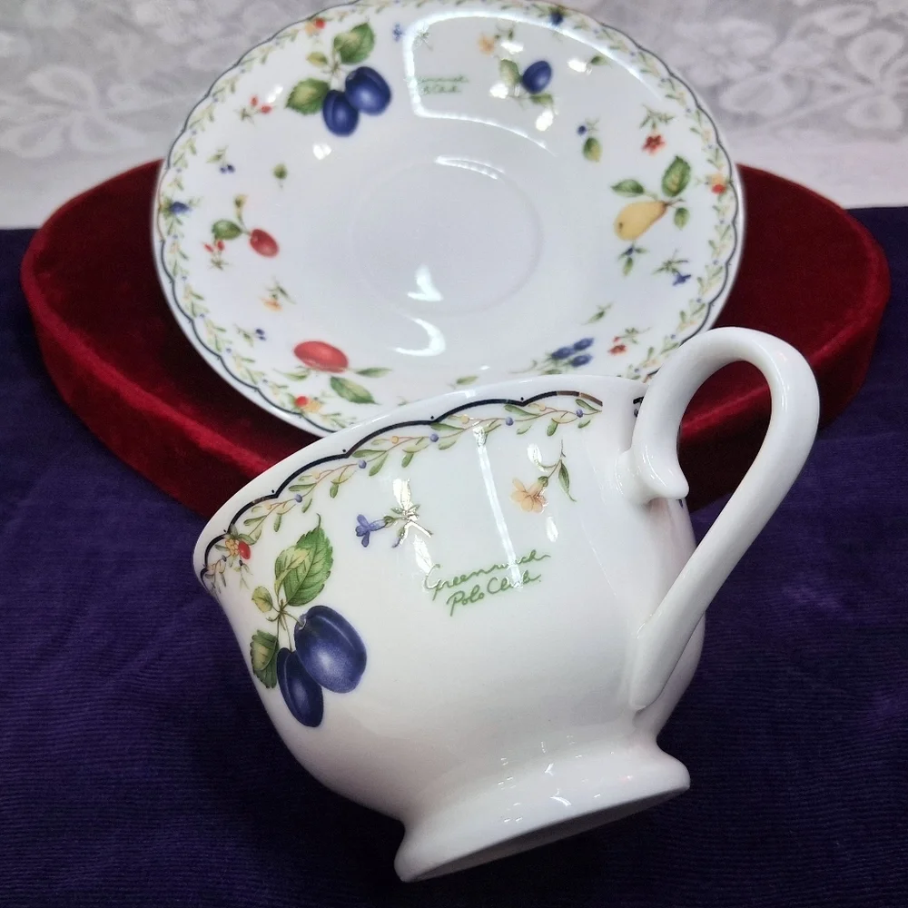 Vintage Greenwich Polo Club Teacup And Saucer Set 1999 Fruits Pattern Rare Japan